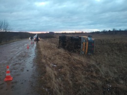 У деревни Селезенево перевернулся школьный автобус