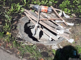 Неизвестные в Кемерове спрятали дыру в канализацию под ветками
