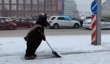 Сибиряки удивились чистящему снег "медведю" средь бела дня