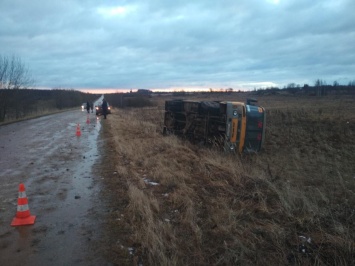 У деревни Селезенево перевернулся школьный автобус