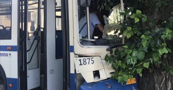 В центре Екатеринбурга маршрутный автобус врезался в дерево
