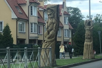 В Зеленоградске вырезали скульптуры из обрубков деревьев на ул. Тургенева (фото)