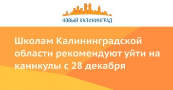 Школам Калининградской области рекомендуют уйти на каникулы с 28 декабря